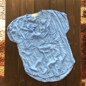 cloth & stone Light Blue Short Sleeve Button Pullover Top